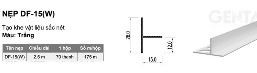Thông số kỹ thuật nẹp len chân tường âm DF-15