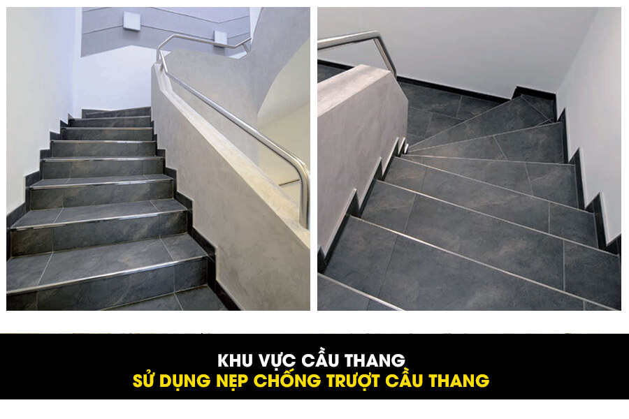 Khu vực cầu thang dễ vệ sinh hơn khi dùng nẹp nhôm chống trượt