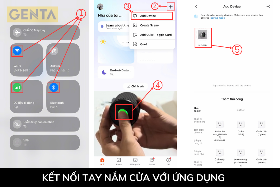 kết nối tay nắm với ứng dụng