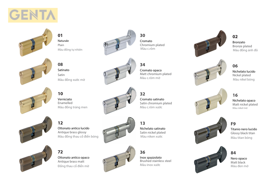 Bảng màu ruột khóa AGB Mod 600